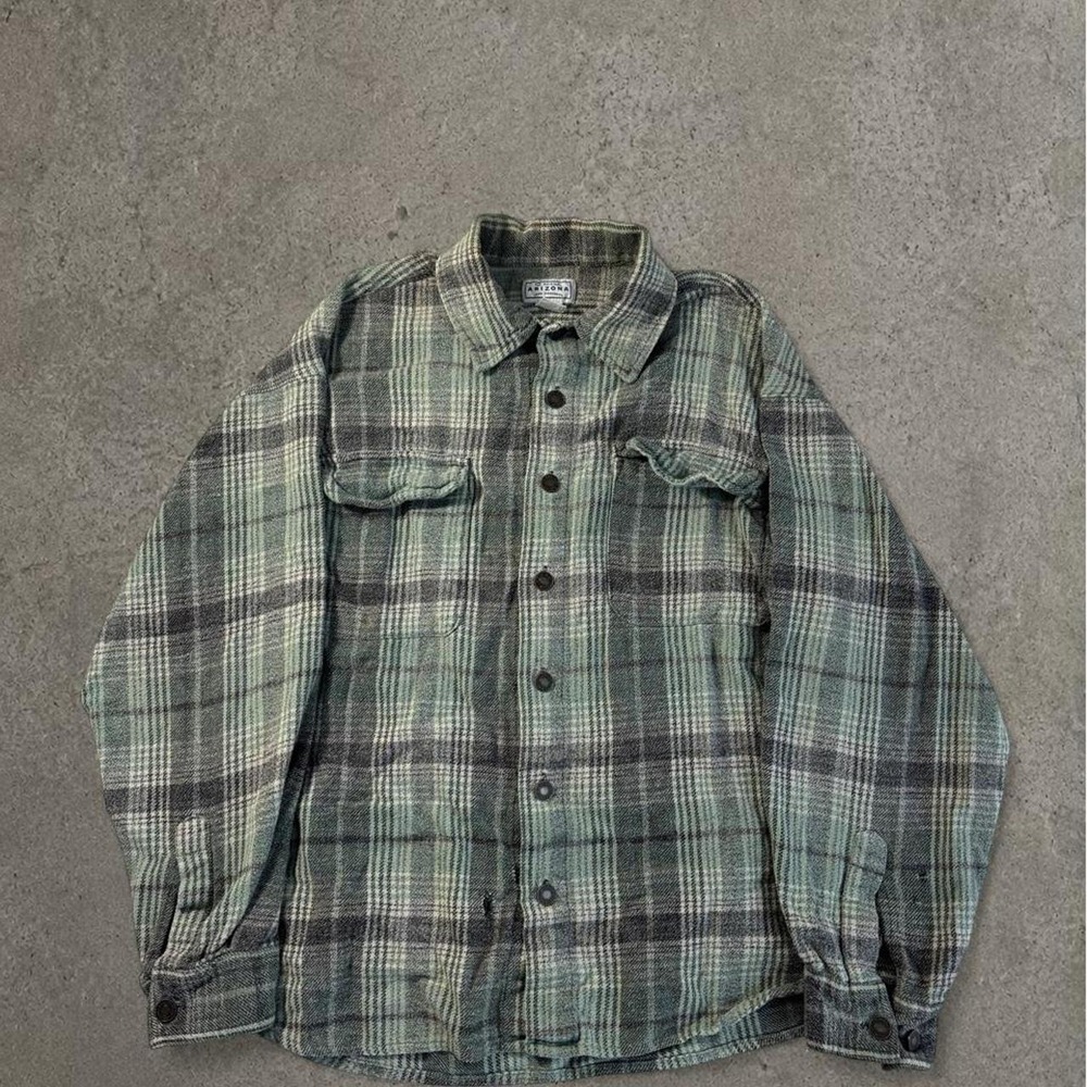 y2k 2000s arizona plaid flannel striped button up